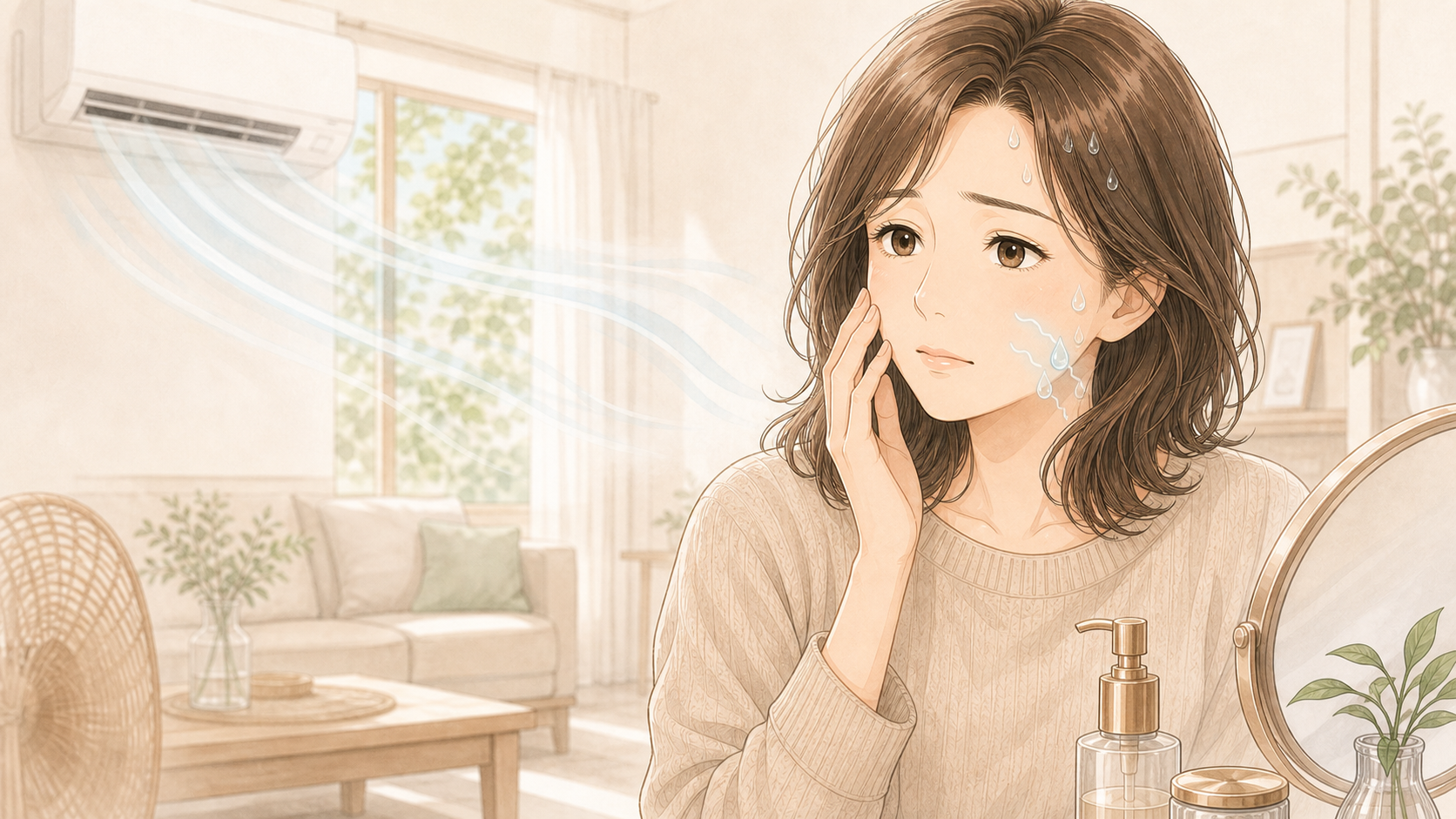 表面はうるおって見えるのに内側の水分が足りていないインナードライのイメージ