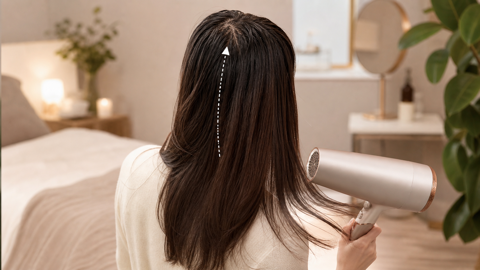 毛先より先に頭皮の乾かし残しがあるイメージ