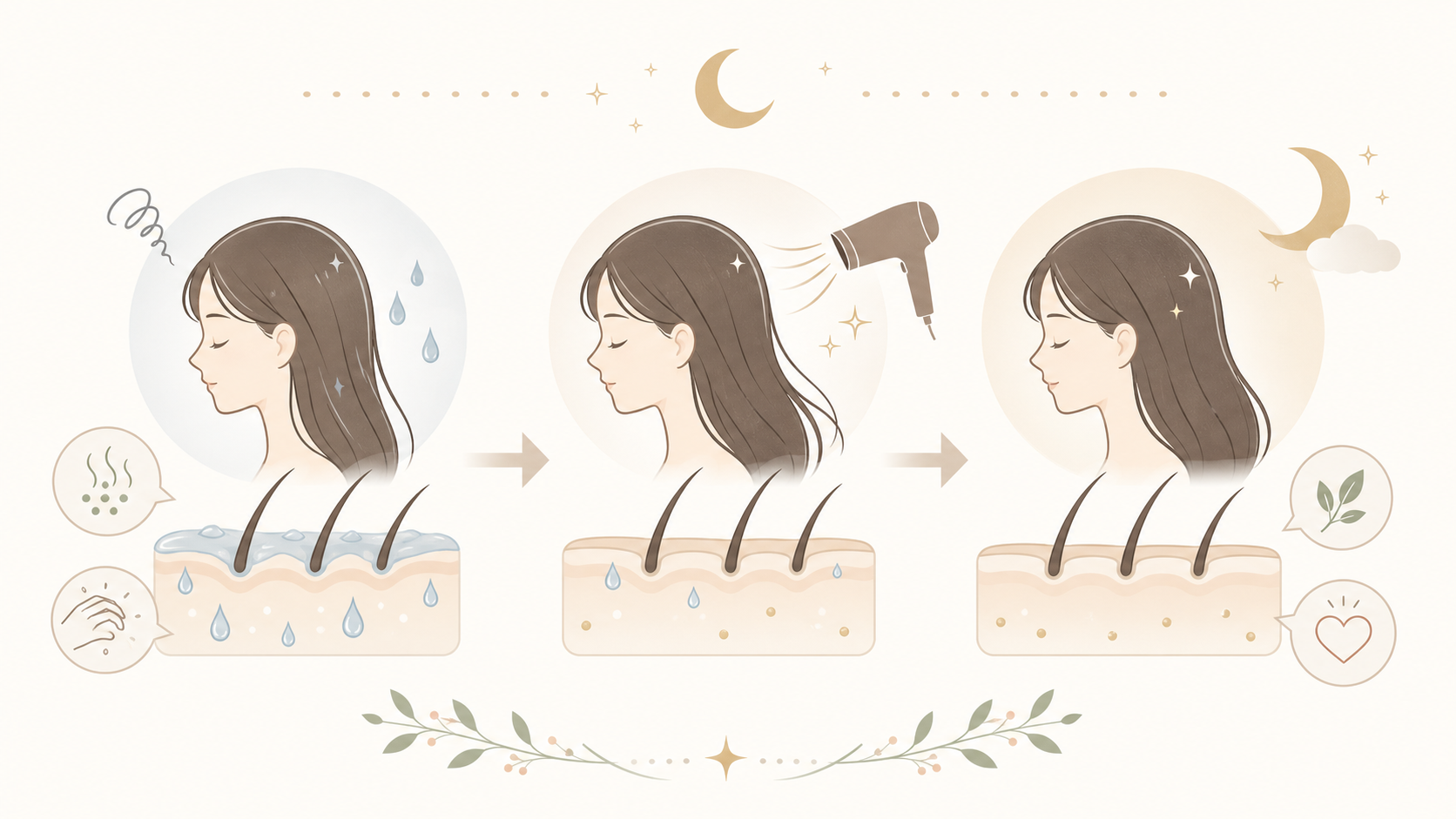 頭皮が乾ききらないまま眠るイメージ