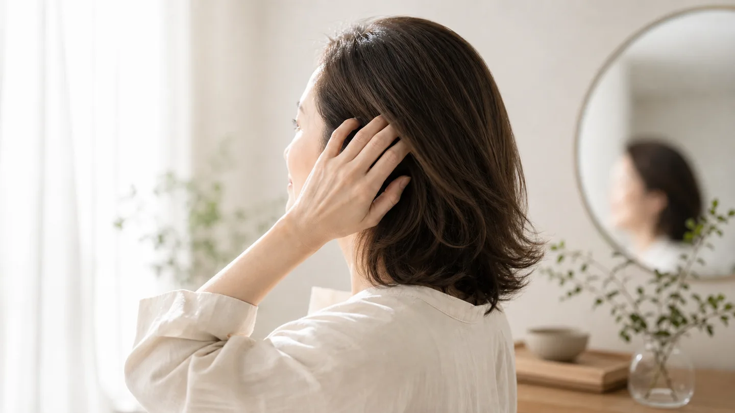 頭皮の状態が髪と顔の印象に影響するイメージ