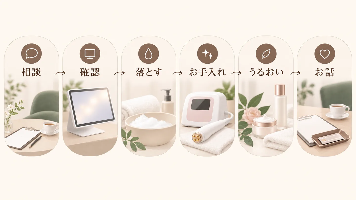 カウンセリングから仕上げまでの当日の流れを順に並べた図
