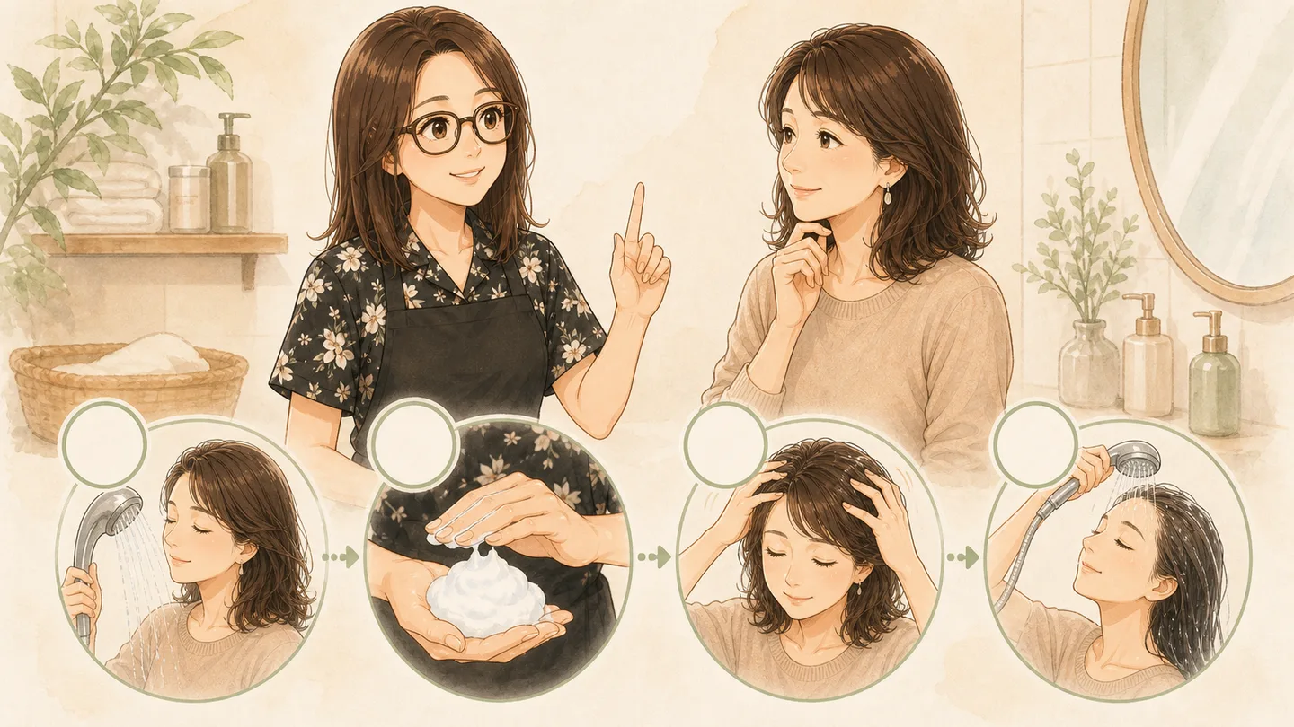 秋に見直したいシャンプーの4つの手順のイメージ