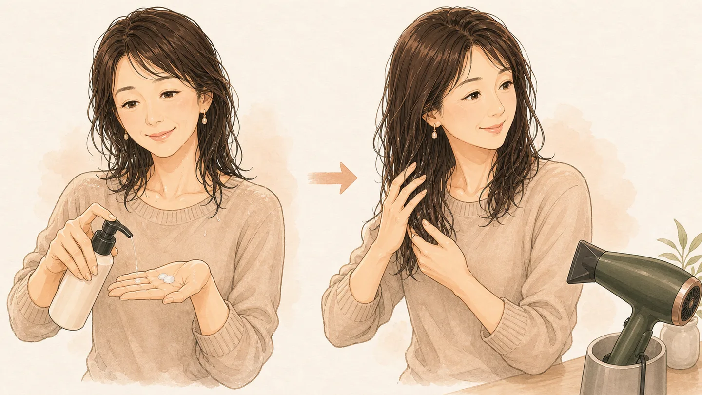 タオルドライ後につけるタイミングのイメージ