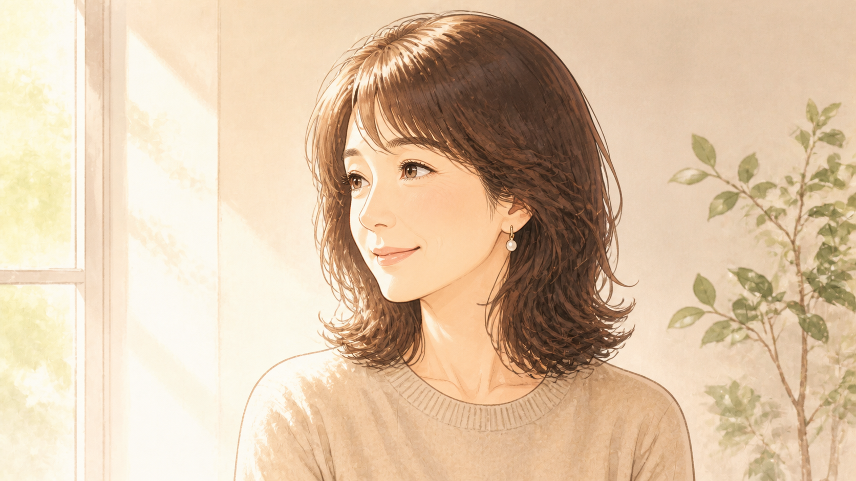 髪のツヤと顔まわりの光をあらわしたイメージ