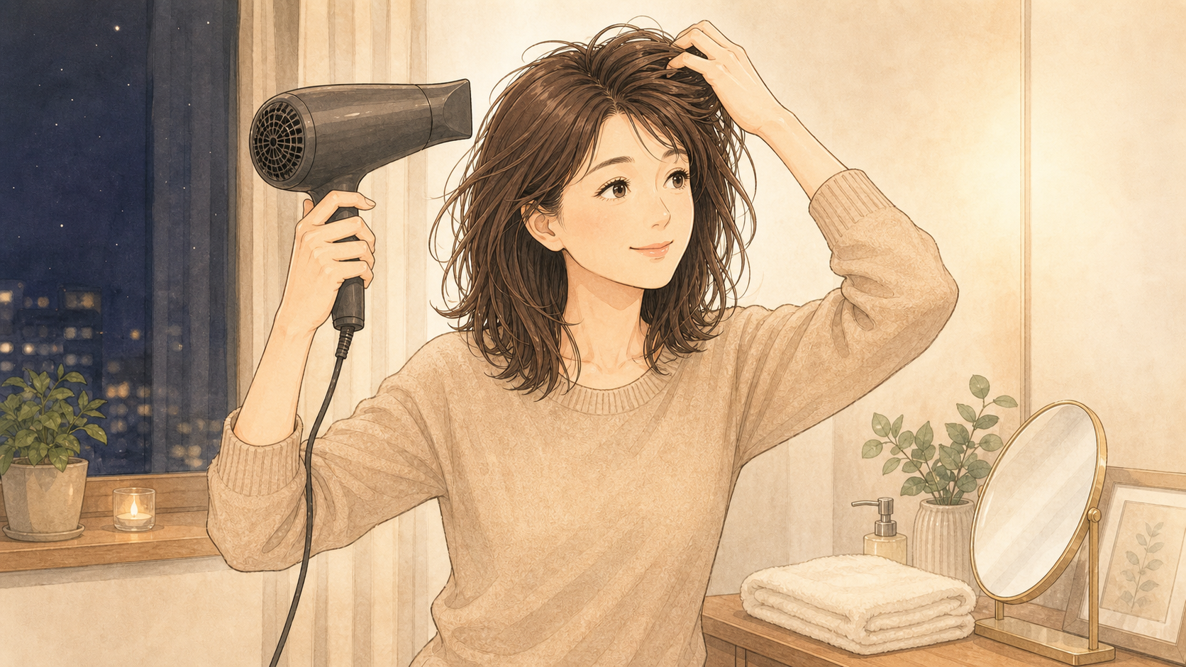 前日のシャンプーと乾かし方のイメージ