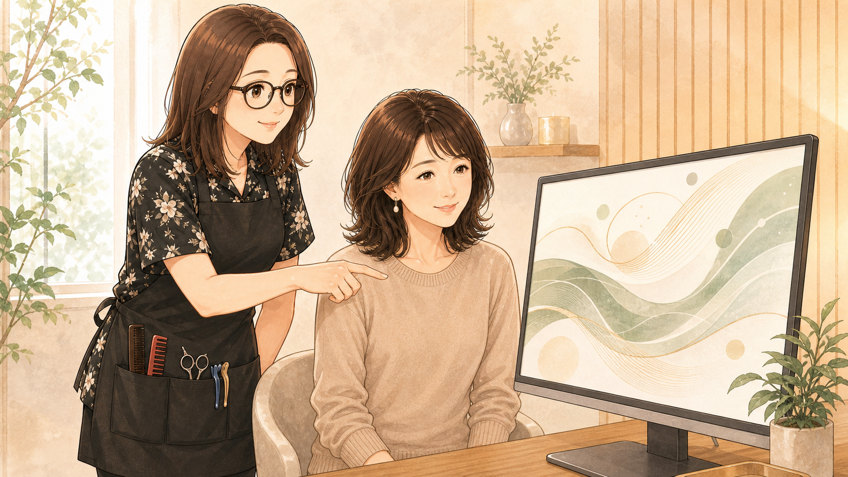 今の髪と頭皮の状態を落ち着いて確認するカウンセリングのイメージ