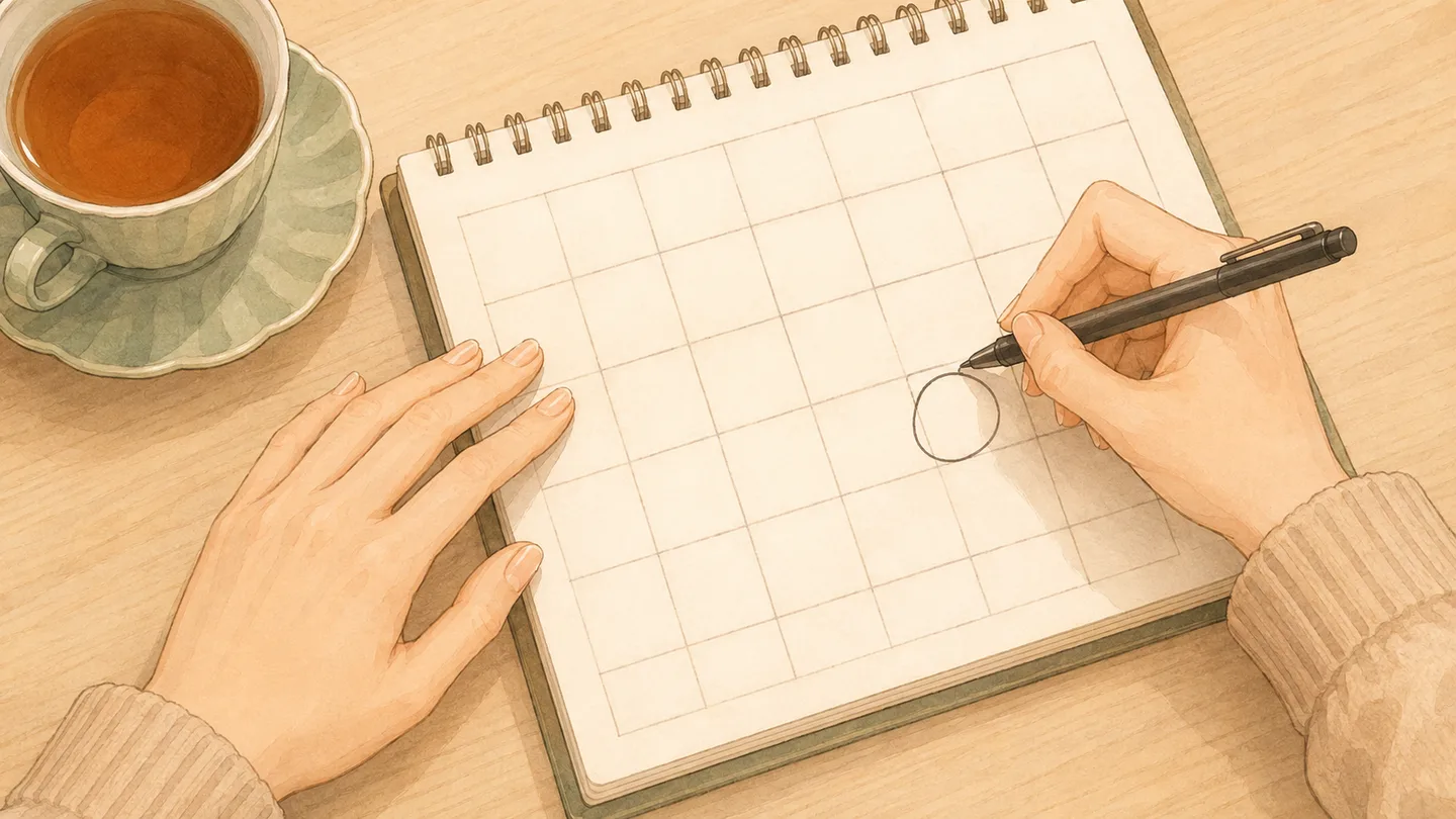 カレンダーに判断日を書き込んでいる様子
