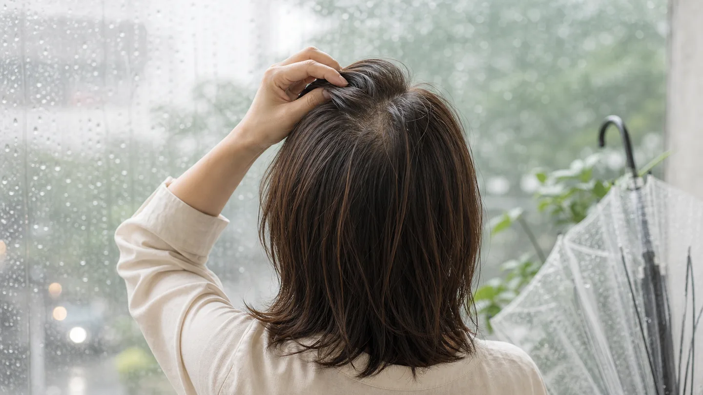 梅雨の湿気で蒸れやすくなる頭皮のイメージ