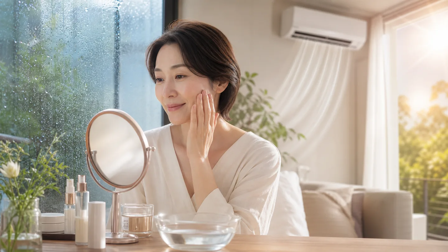 梅雨から夏にかけてゆらぐ大人の肌のイメージ
