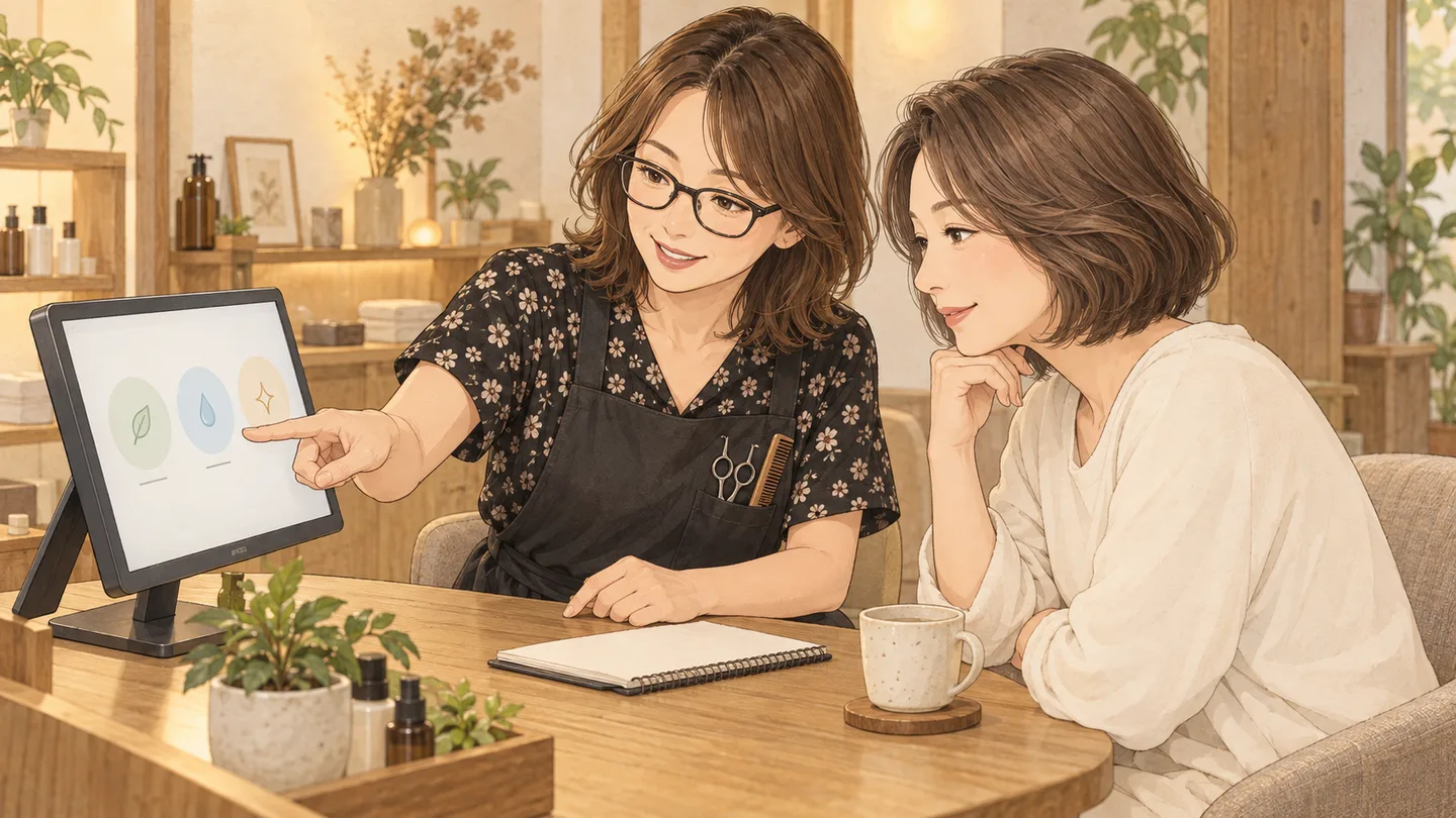 顕微鏡の画面を見ながら、この秋にやることを一緒に決めるイメージ
