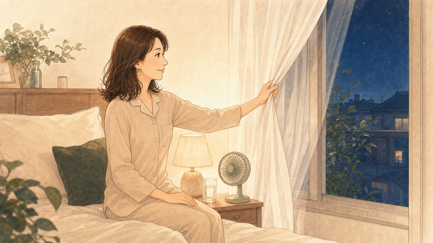 熱帯夜で眠りが浅くなりやすい夏の夜のイメージ