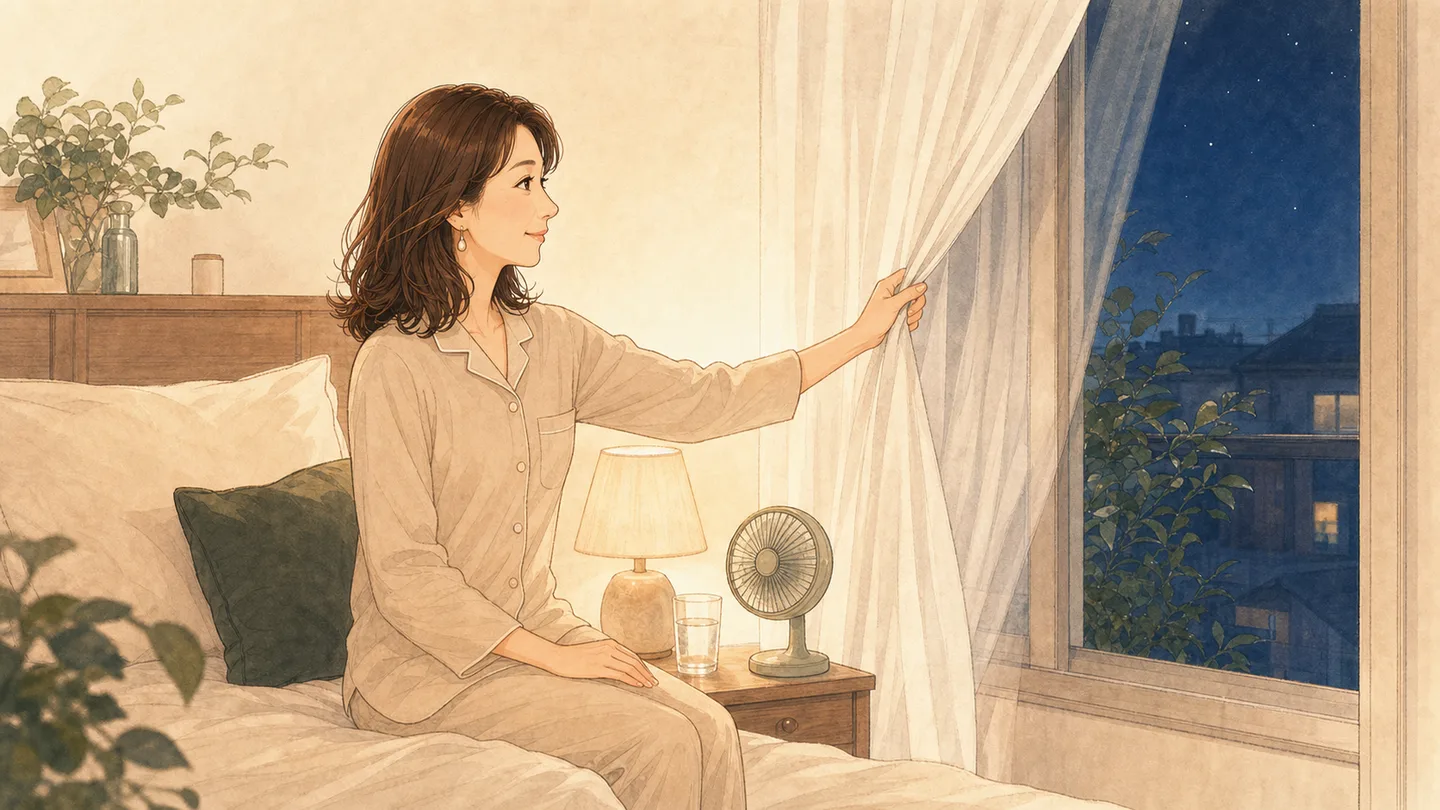 熱帯夜で眠りが浅くなりやすい夏の夜のイメージ