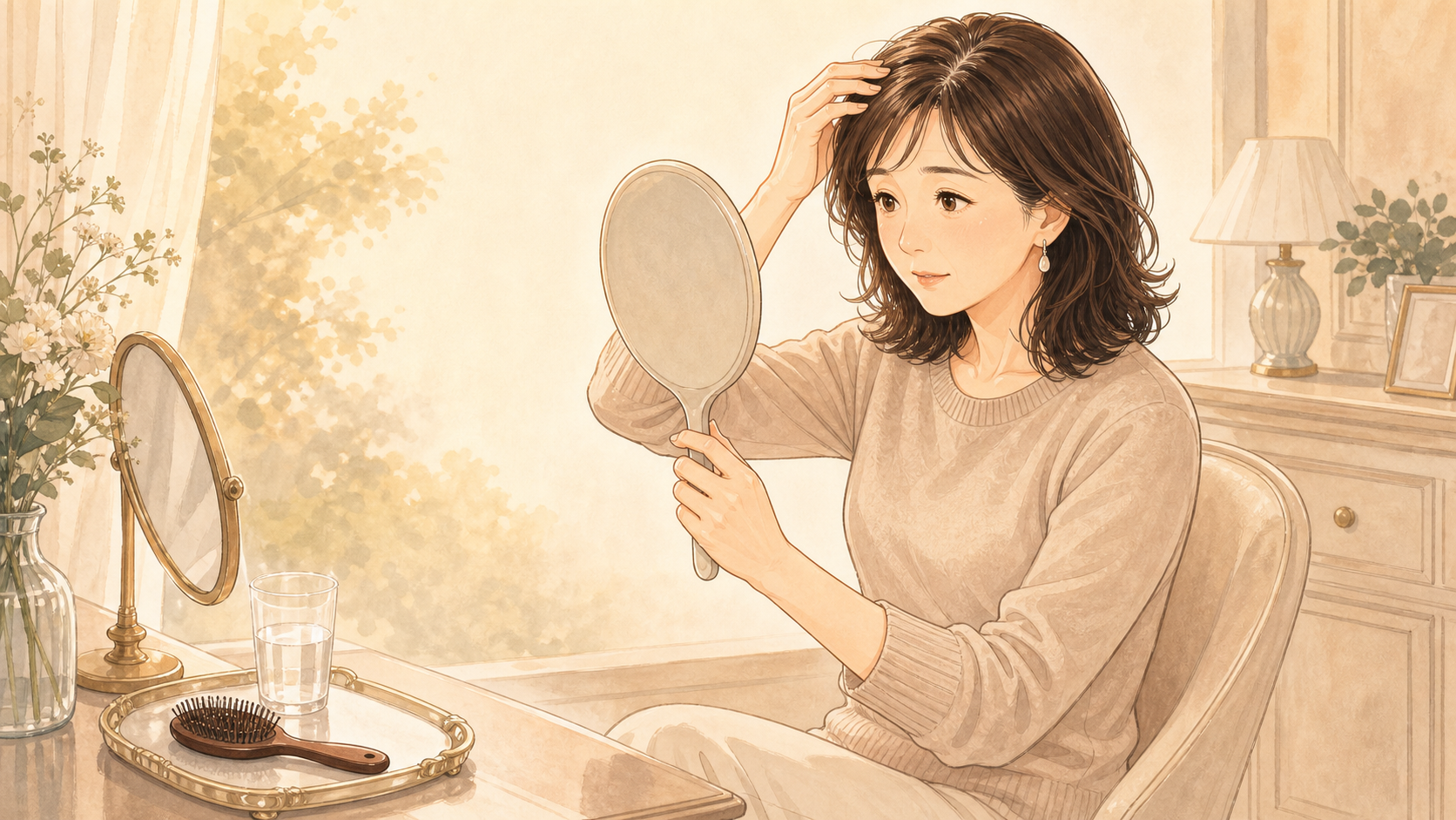 夕方に根元がつぶれて分け目が目立ってくるイメージ