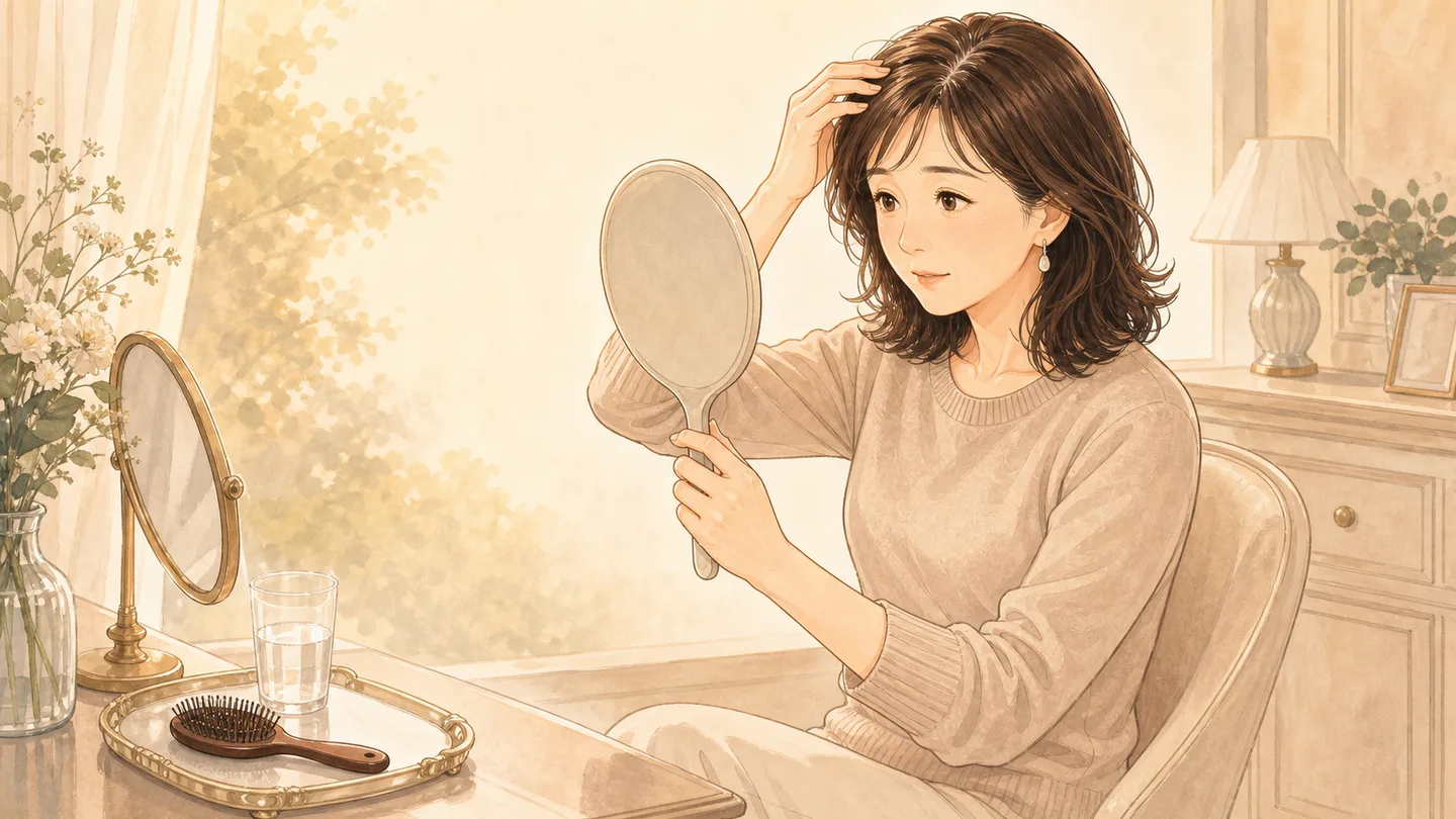 夕方に根元がつぶれて分け目が目立ってくるイメージ