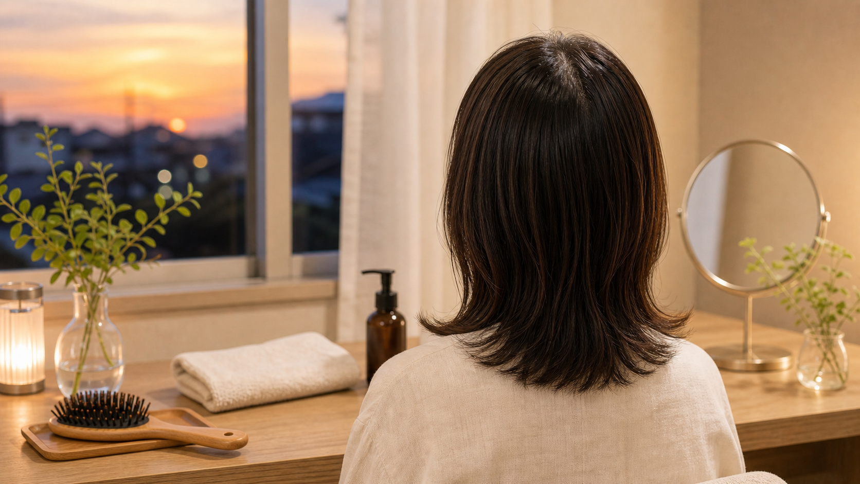 夕方に頭皮がベタつく大人女性のイメージ
