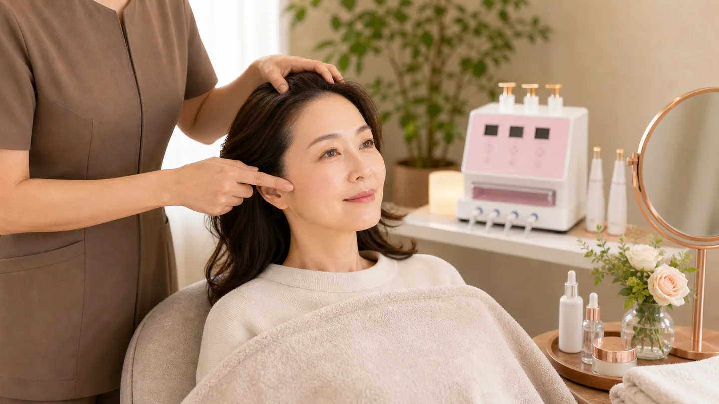 頭皮と顔の皮膚は一枚でつながっていることを表すイメージ